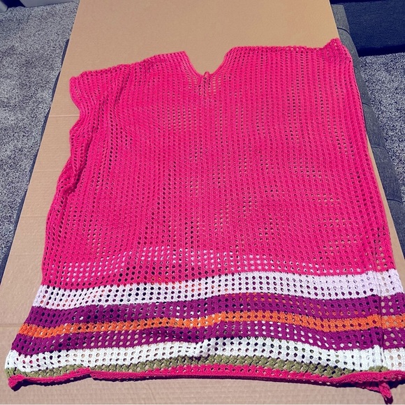 Moments Collection swimsuit cover knit net poncho pullover, sz M - Picture 4 of 9